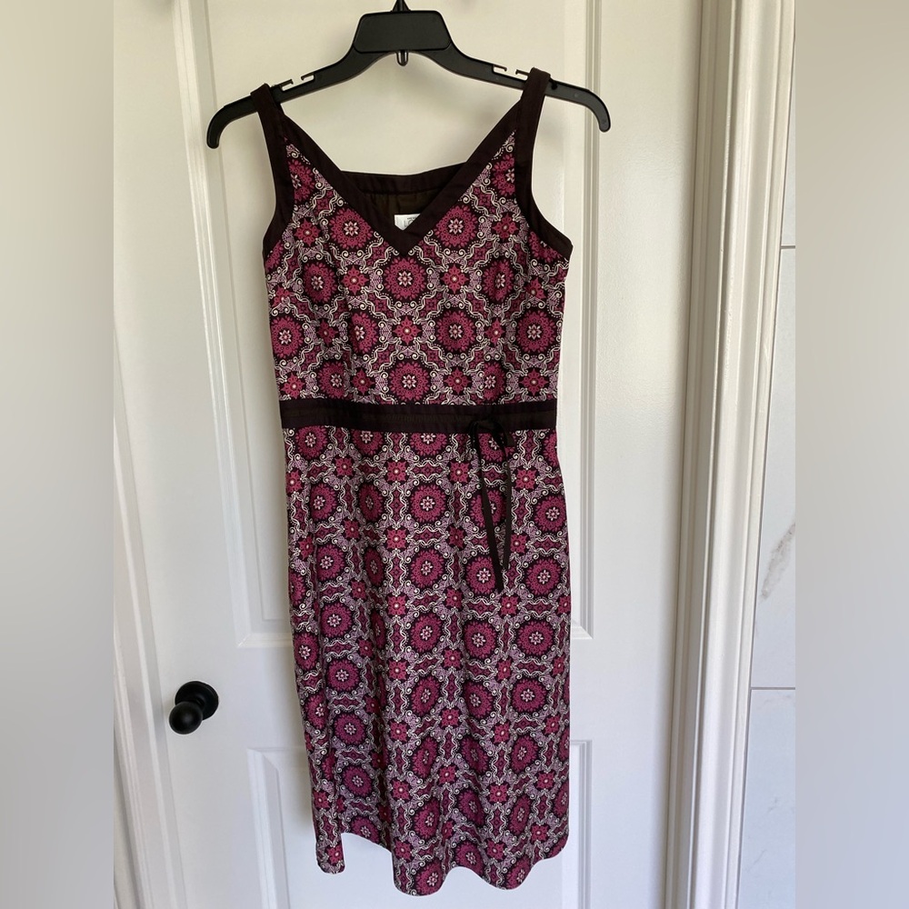 LOFT Pink & Brown  Sundress Dress Sleeveless V-Neck